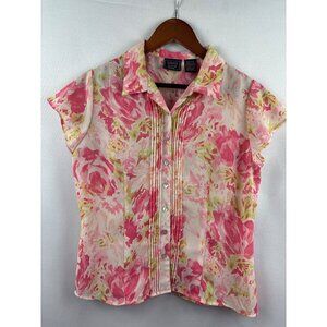 Laura Scott Petite Medium Floral Button-Up Blouse